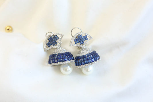Sumati Invisible Settings Jhumka -Blue (101-42)