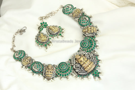 Temple Nakshi Necklace Set - Green