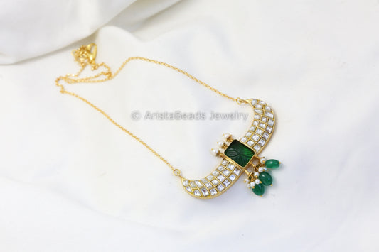 Contemporary Dainty Jadau Necklace - Clear
