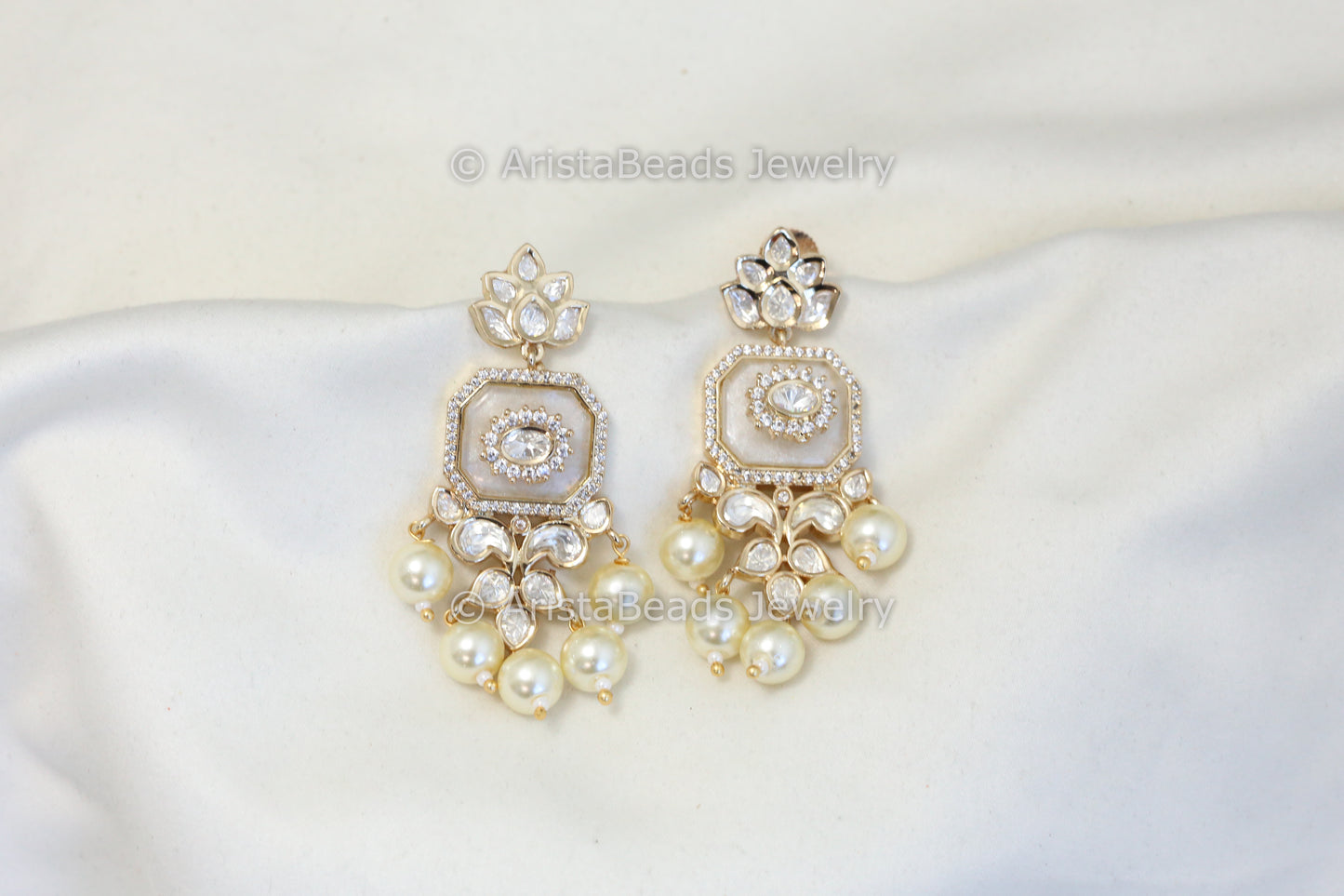 MOP Kundan Polki earrings - Pearl