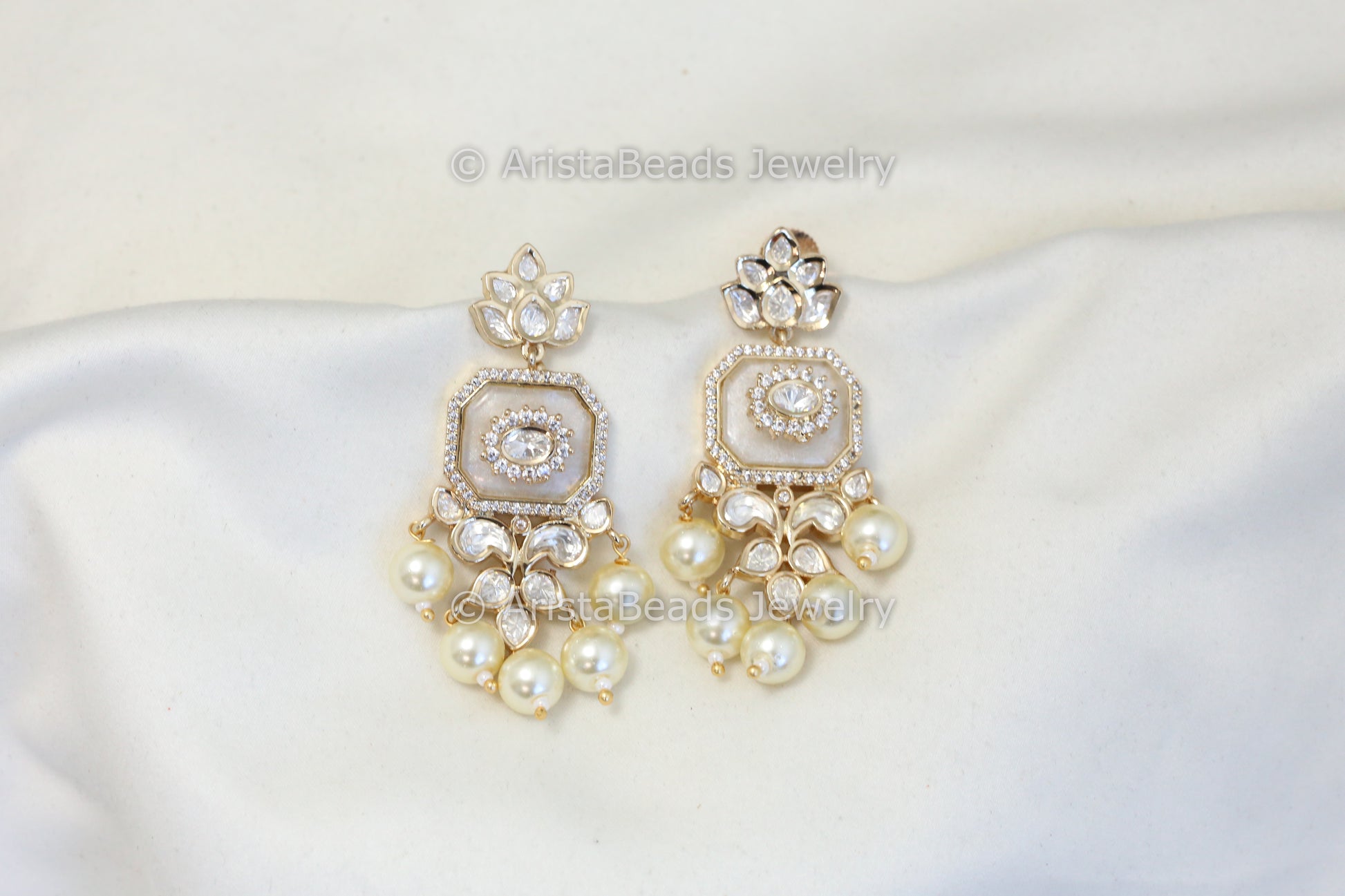 MOP Kundan Polki earrings - Pearl