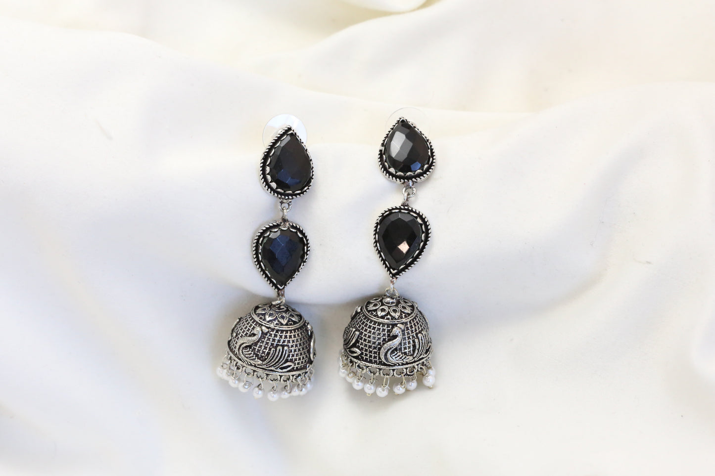 Rayna Oxidized Jhumka - Black