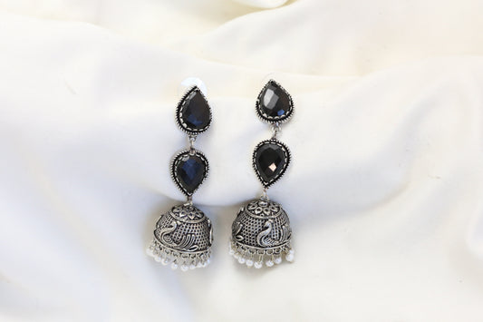 Rayna Oxidized Jhumka - Black
