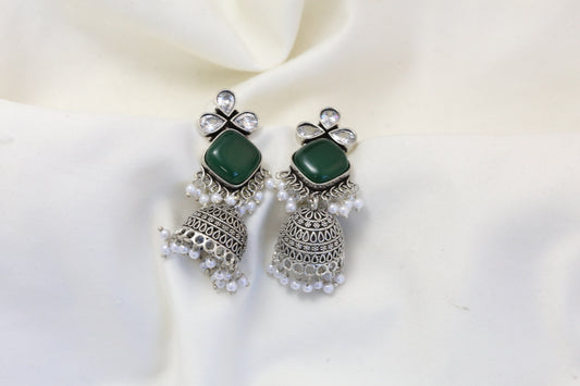 Anjani Oxidized Jhumka - Green