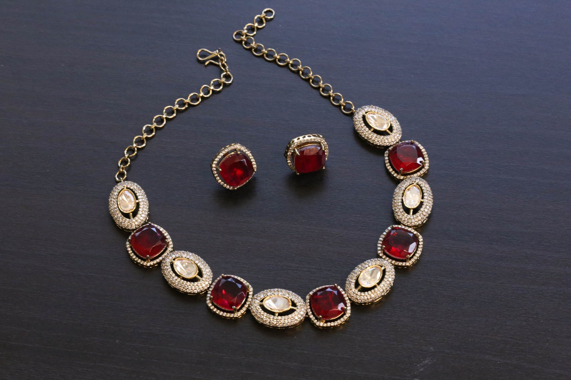 Real Moissanite & Red Doublet Set  (103-62)