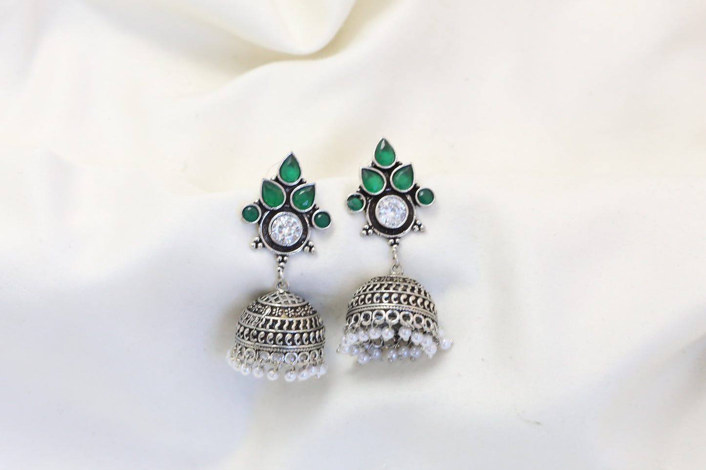 Karnika Oxidized Jhumka - Green
