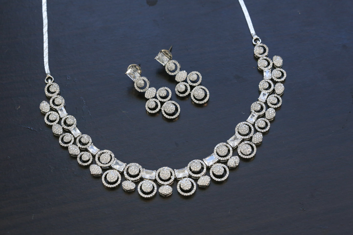Next To Real Diamond Silver CZ Necklace Set