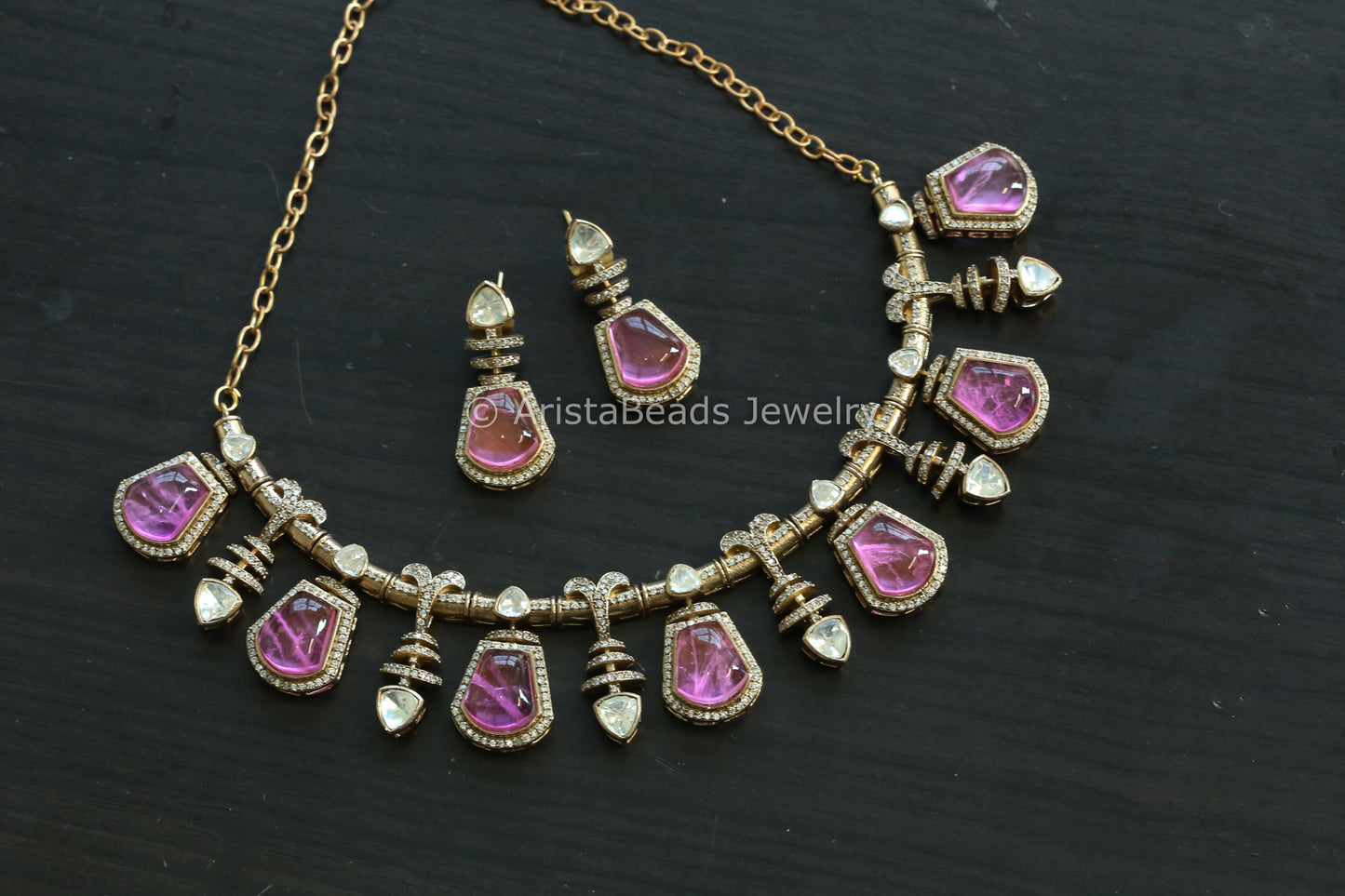 Premium Pink Doublet & Moissanites Set (102-18)