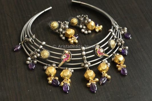 Dual Tone Fusion Kundan Hasli Set (ABJ-N101-97)