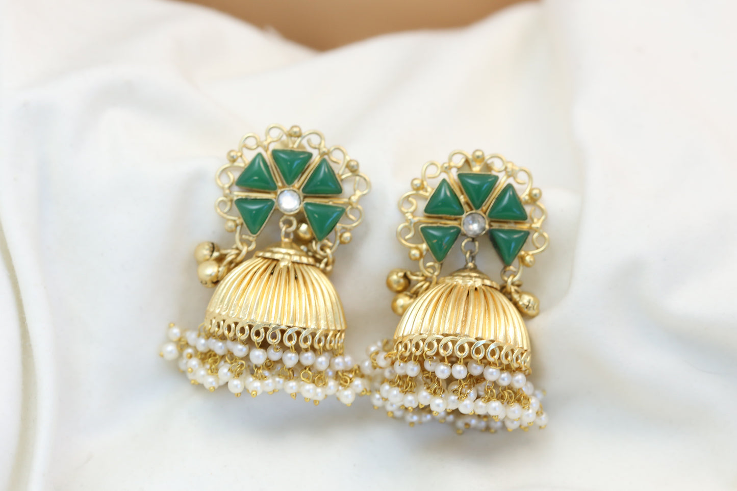 Green Kundan Fusion Matt Gold Jhumka (101-20)