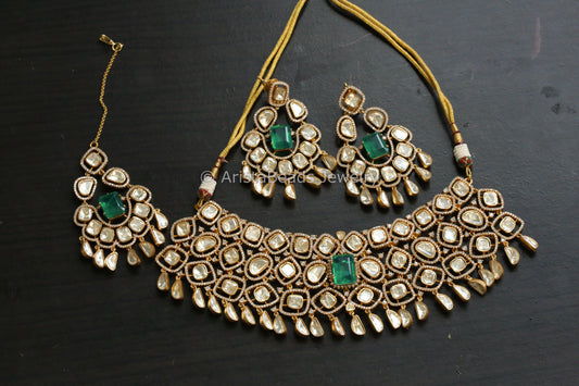 Flexible Real Moissanite & Green Doublet Necklace Set