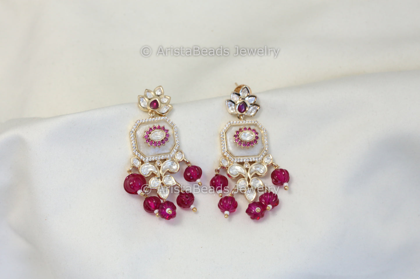 MOP Kundan Polki earrings - Ruby