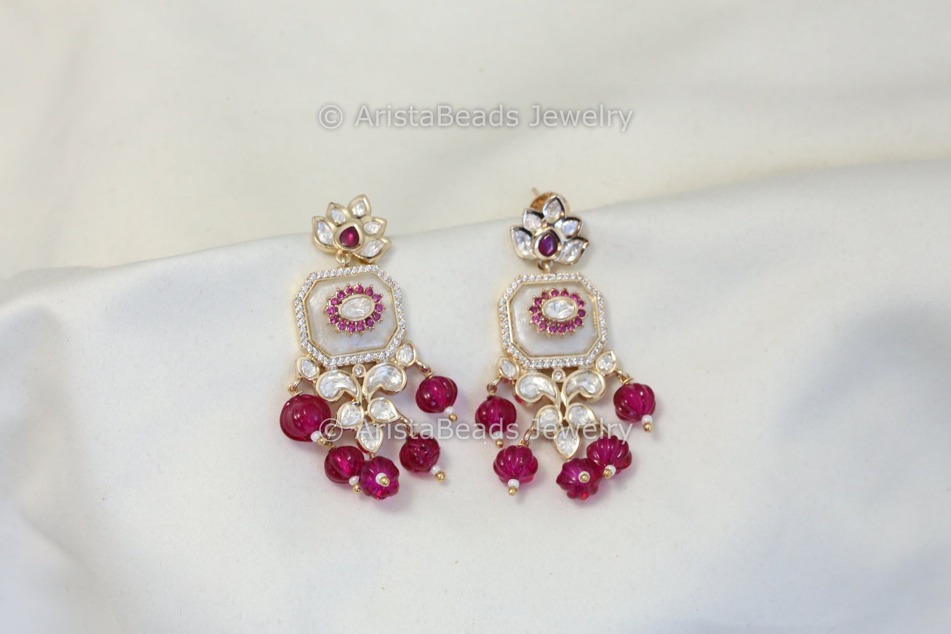 MOP Kundan Polki earrings - Ruby