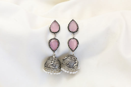 Rayna Oxidized Jhumka - Pink