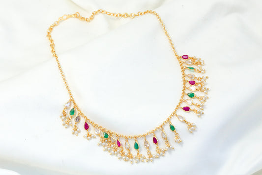 Dainty CZ Polki Drops Necklace