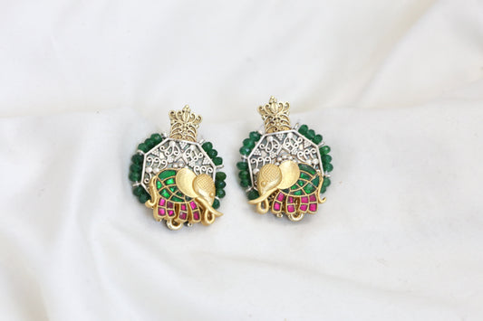 Samaira Dual Tone Kundan Studs - Green