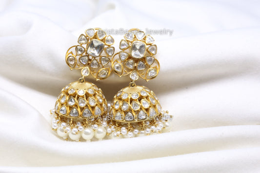 Fareedan Real Moissanite Jhumka -Pearl