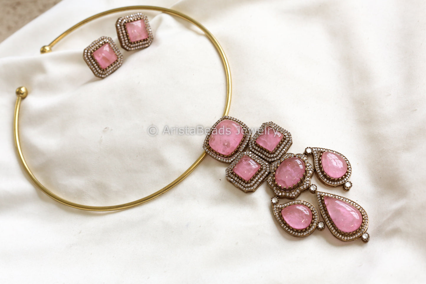 Removable Pink Pota Doublet Pendant Hasli Set (103-13)