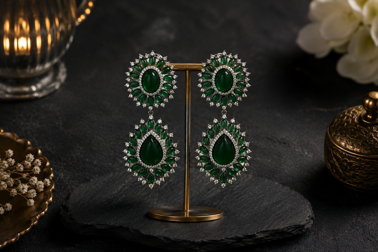 Designer CZ & Green Pota Doublet Earrings