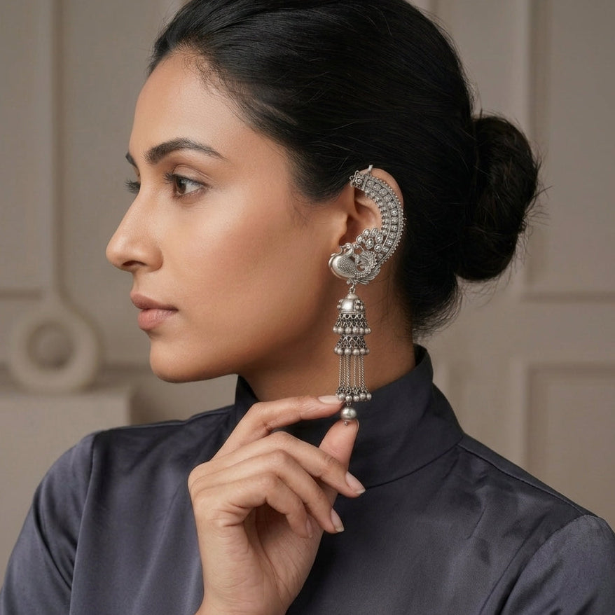 Mayura Earcuff Jhumka-Clear