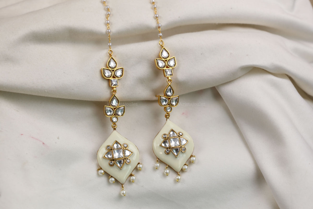 Deepa Enamel Jadau Kundan Earrings - Ivory