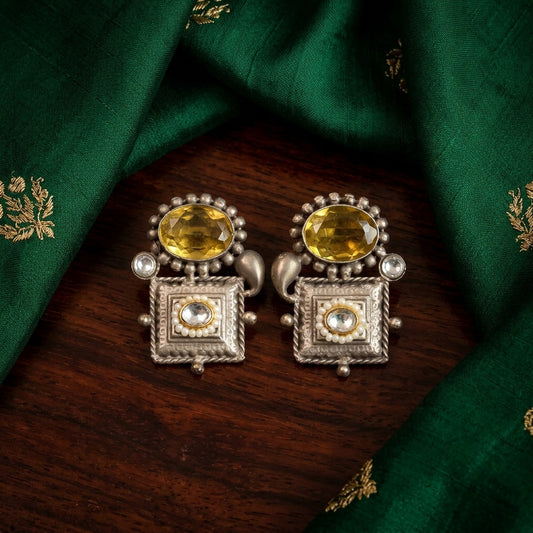 Kundan Fusion Earrings- Yellow
