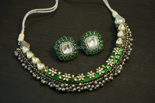Contemporary Dual Tone Enamel Kundan Set