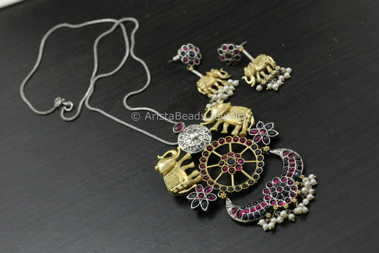 Dual Tone Silver Replica Necklace - Ruby Black
