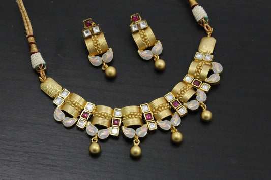 Ruhi Kundan Polki Enamel Set - Gray