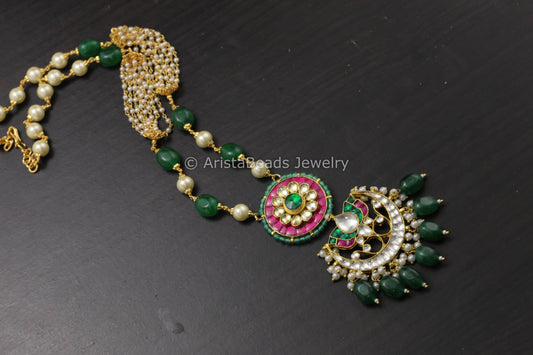 Designer Pachi Kundan Necklace - Green