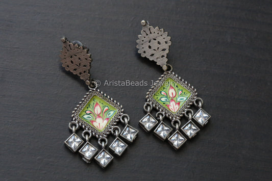 Hand Enamel Earrings - Parrot Green