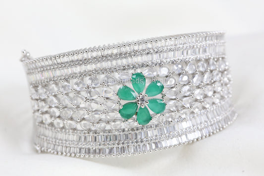 Designer Silver Finish Kada - Emerald