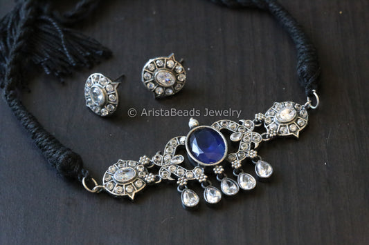 Cute Oxidized Choker - Clear & Blue