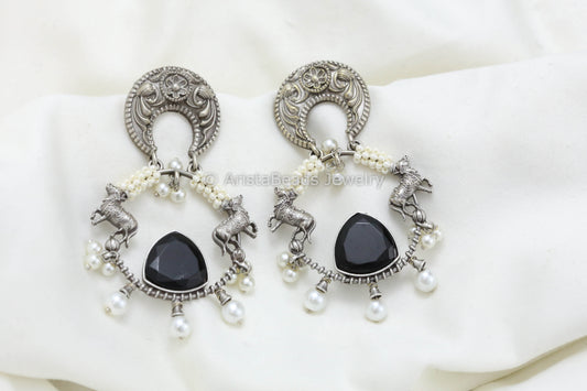 Silver Look Chandbaali - Black