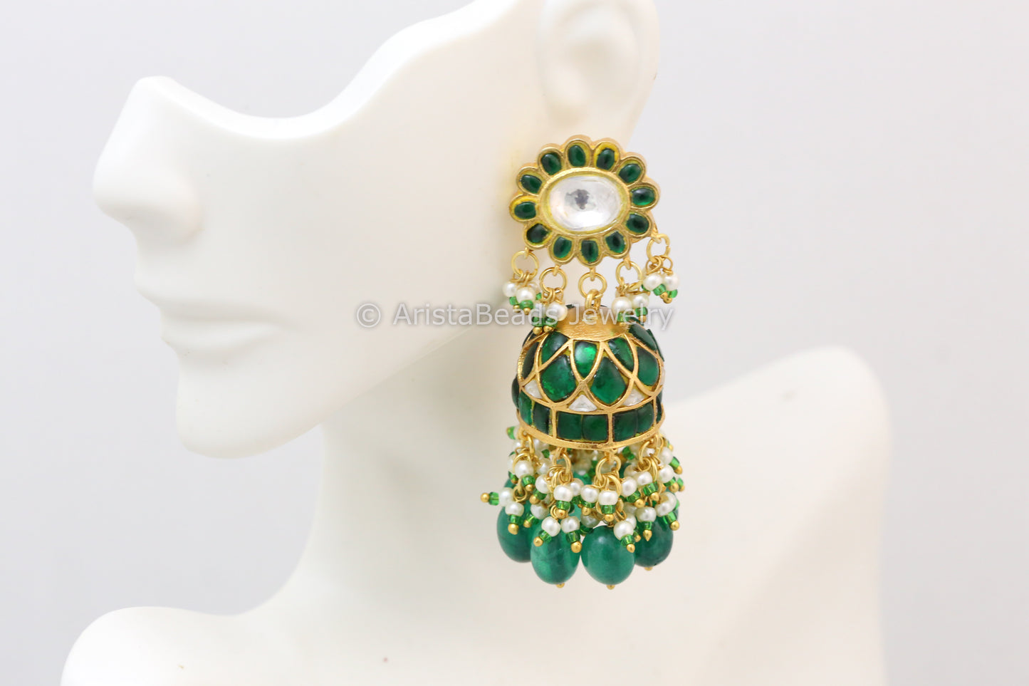 Handmade Jadau Kundan Jhumka - Emerald