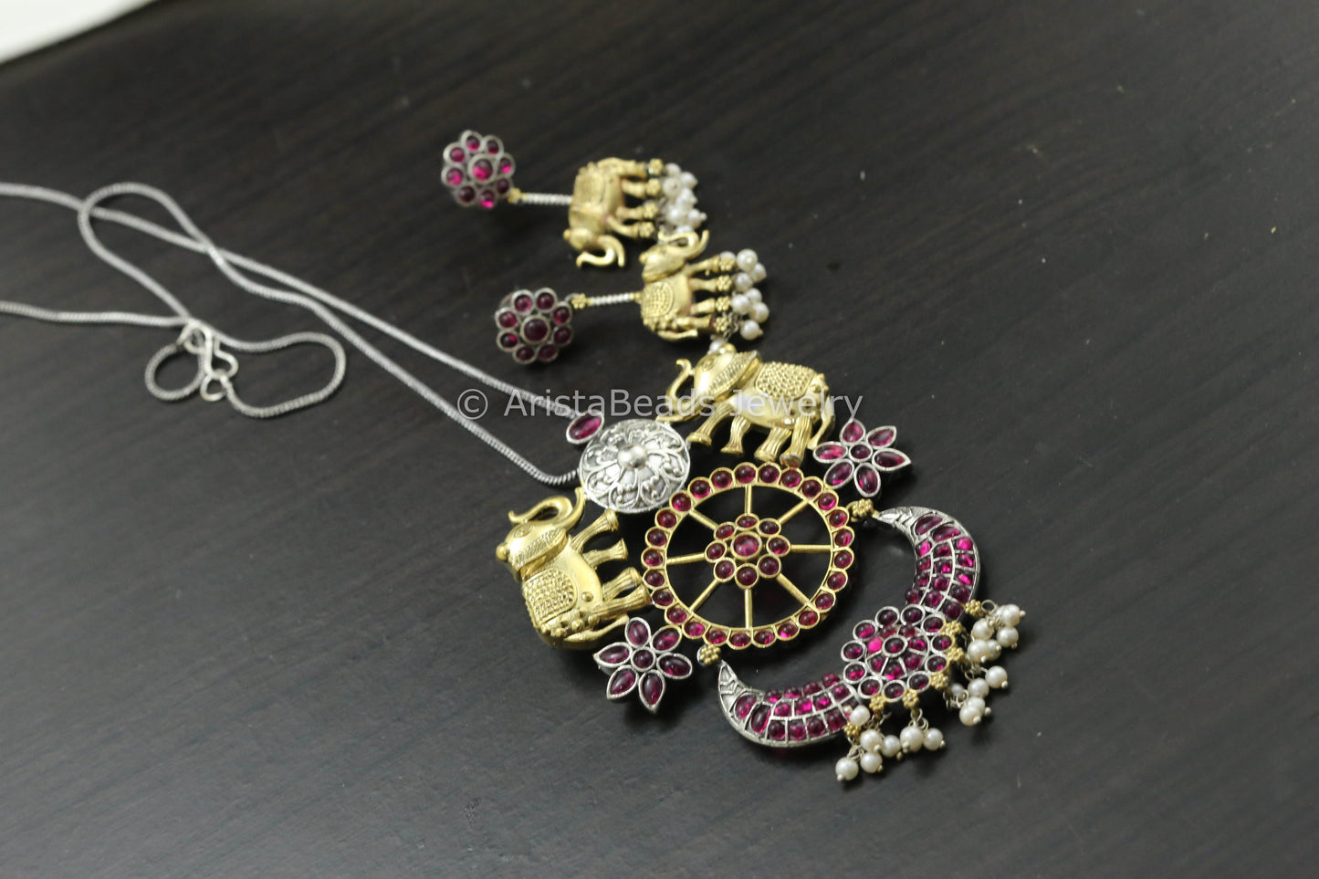 Dual Tone Silver Replica Necklace - Ruby