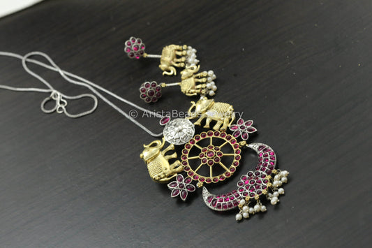 Dual Tone Silver Replica Necklace - Ruby