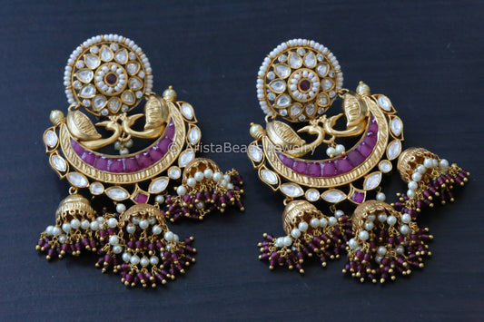 Premium Pachi Kundan 3 Tier Jhumka  - Ruby