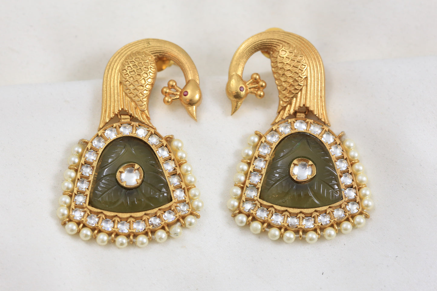 Smoky Brown Kundan Peacock Earrings