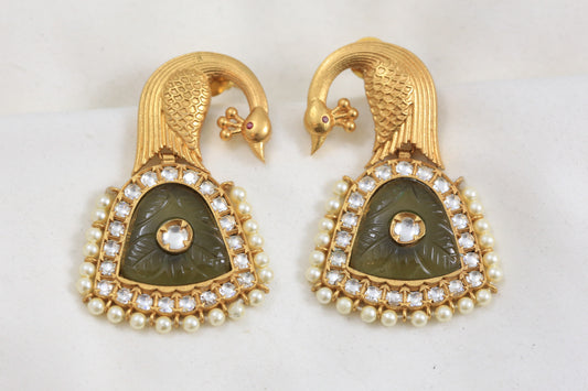 Smoky Brown Kundan Peacock Earrings