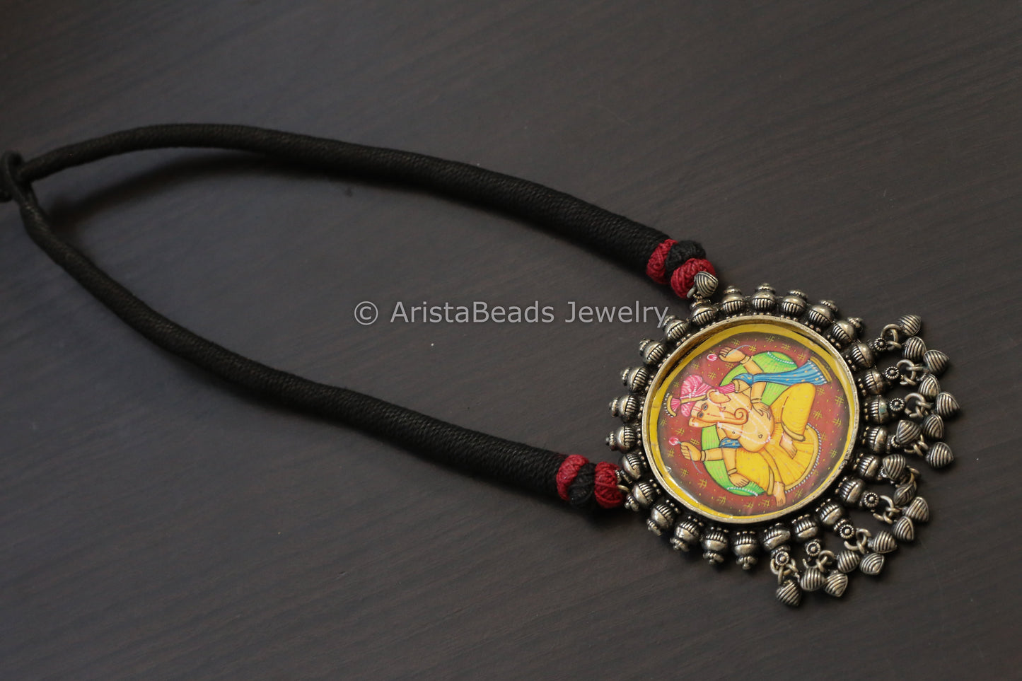 Hand Painted Silver Look Necklace - Black