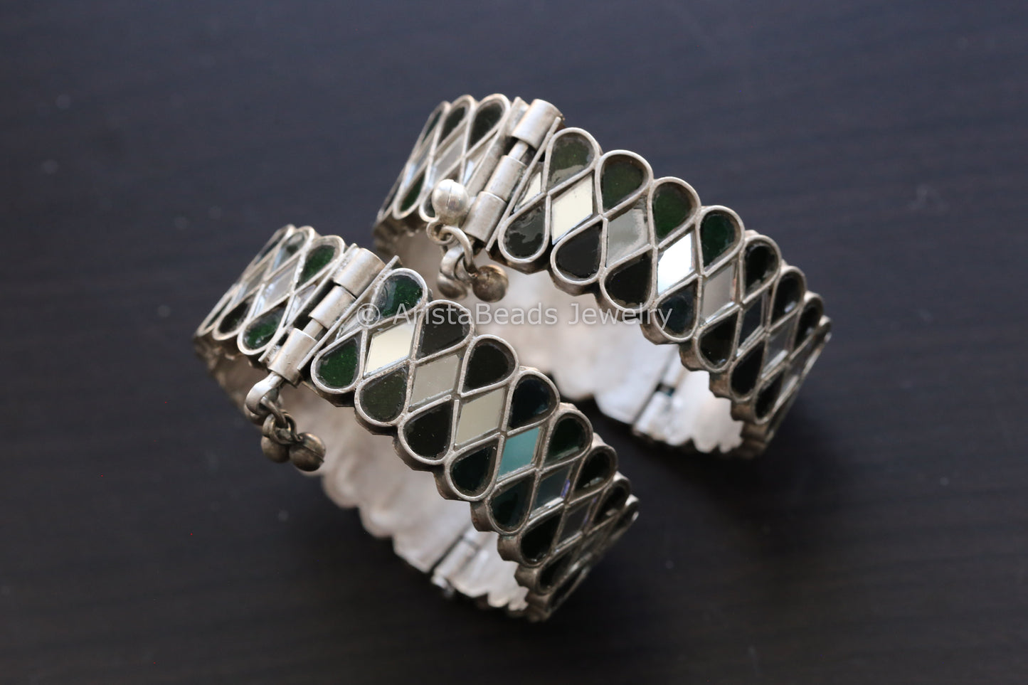 Real Glass Bangle set - Dark Green & Clear (2.6/2.4)