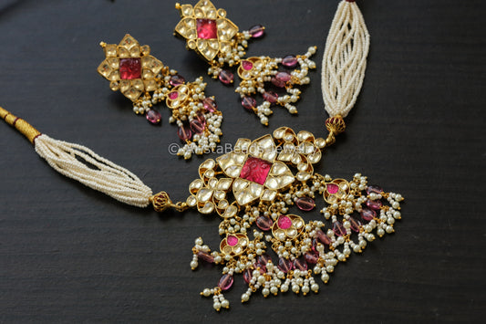 Premium Quality Pachi Kundan Rhodolite Choker Set