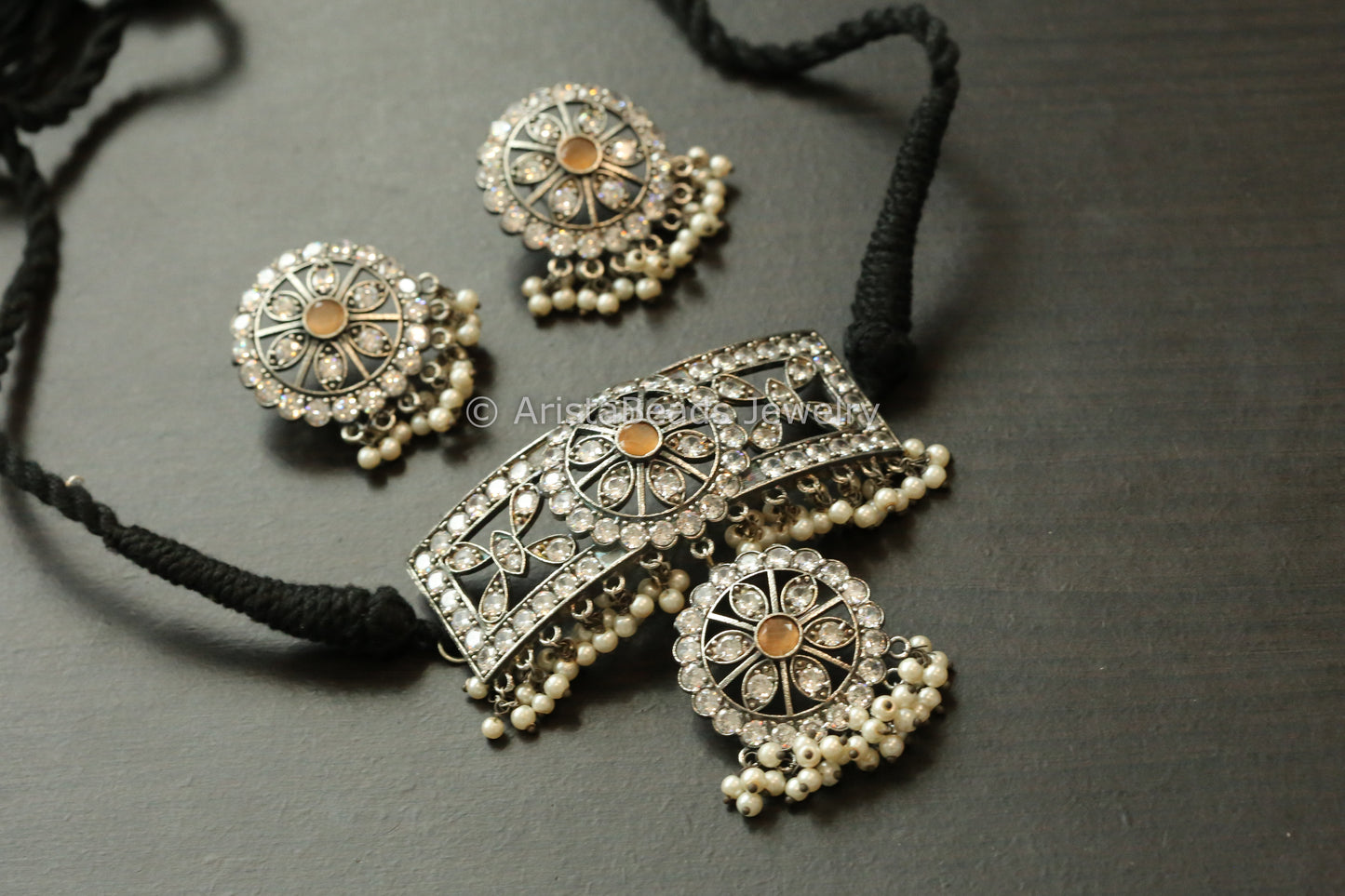 Small Clear & Orange CZ Choker Set