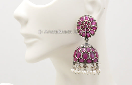 Jadau Look Oxidized Jhumka - Ruby