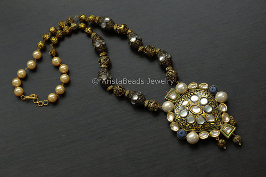 Contemporary Oxidized  Black Enamel Necklace