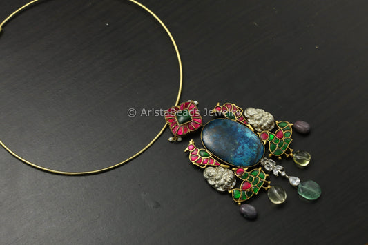 Contemporary Fusion Jadau Hasli Necklace - Jasper