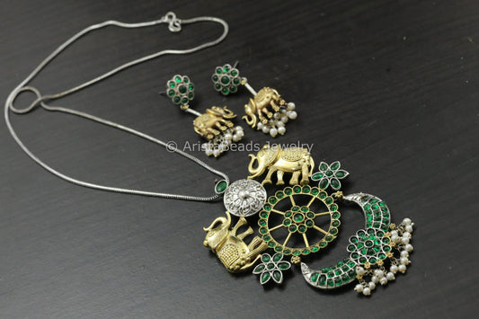 Dual Tone Silver Replica Necklace - Green
