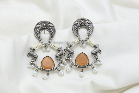 Silver Look Chandbaali - Peach