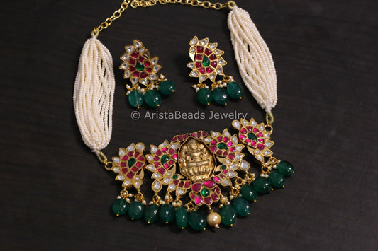Jadau Kundan Temple Necklace Set